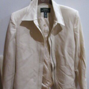 Lauren by Ralph Lauren zip crop classic worsted  wool Jacket ivory cream 8p s